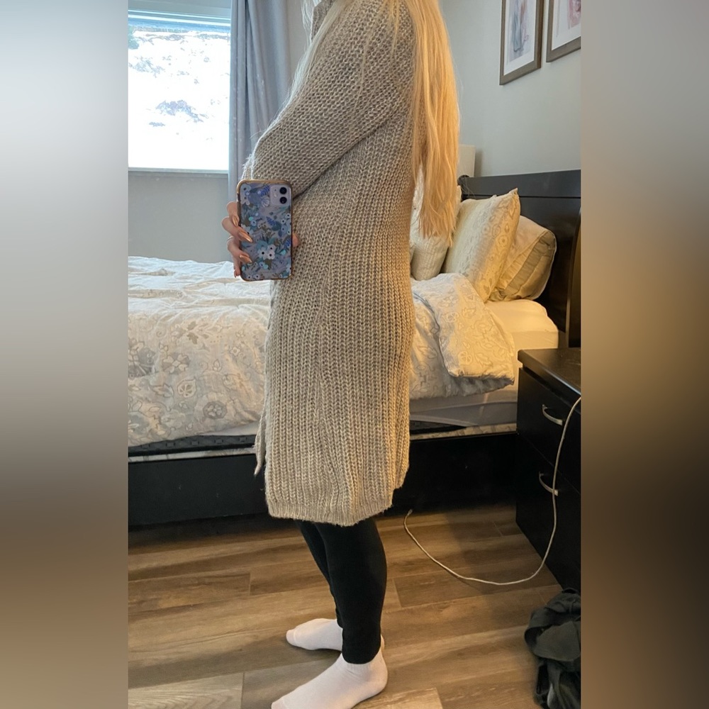 3/$30 Cleo wool blend chunky knit beige zip up sweater dress w/ buttoned collar - Picture 13 of 13